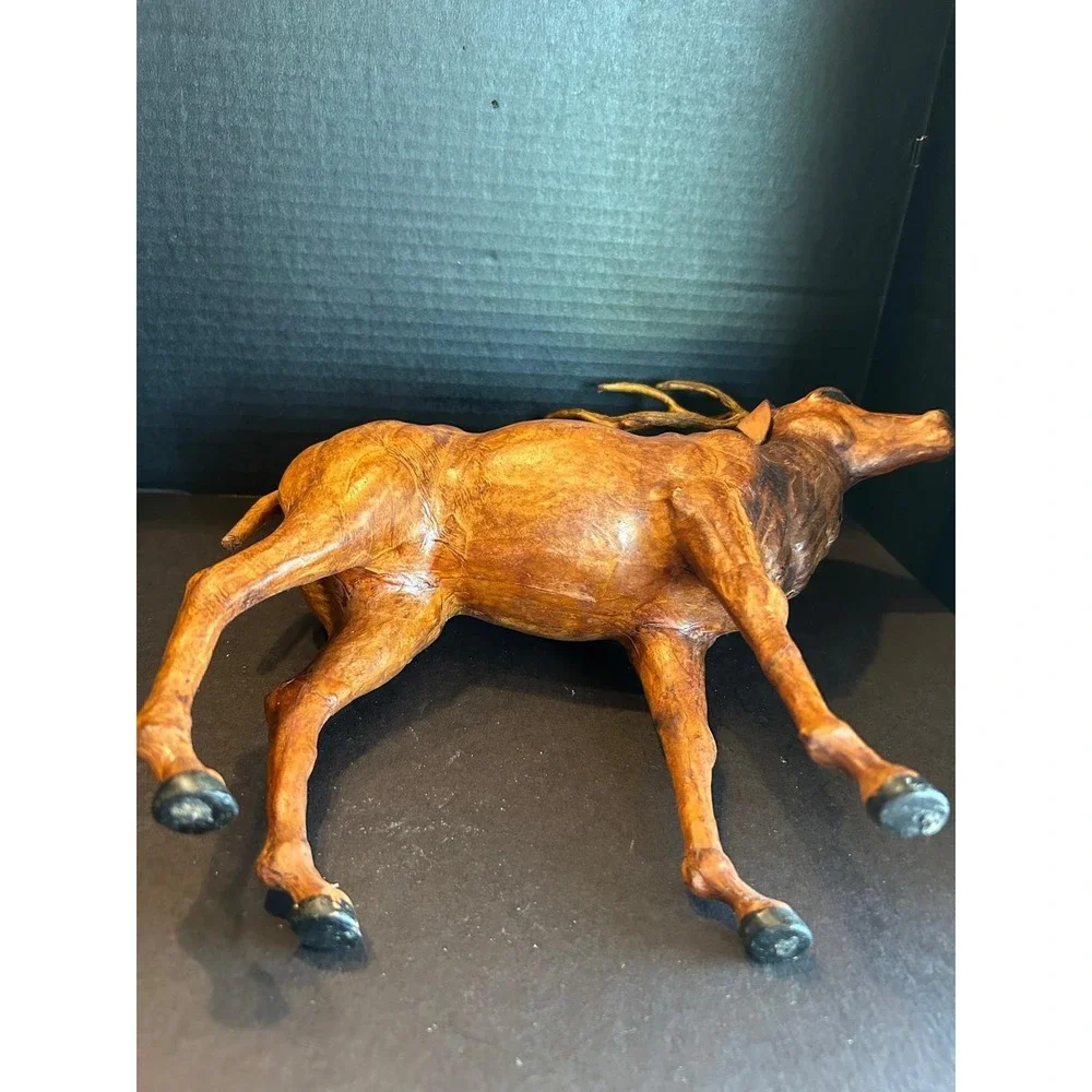 Vintage Leather Wrapped Deer Stag Statue 12